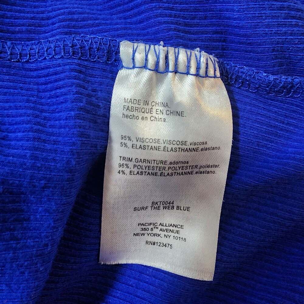 Bebe Mesh Panel Ribbed Rhinestone Logo Top Surf The Web Blue Size Large - Picture 8 of 9